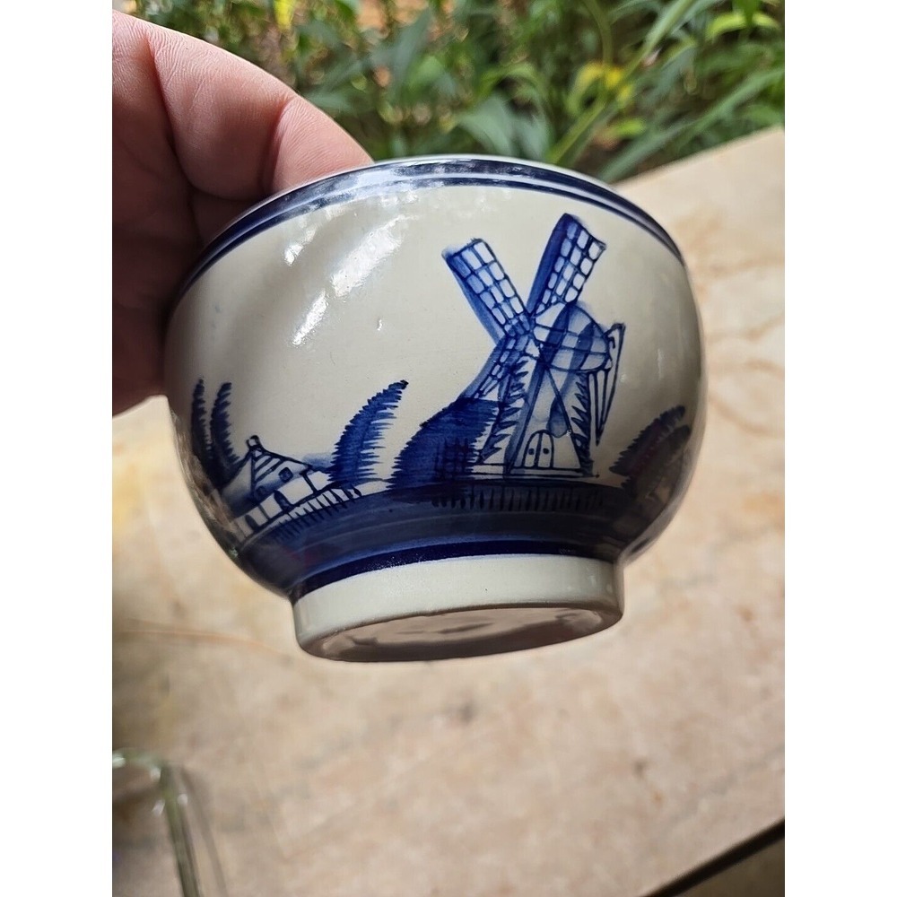 Vintage Delft Bowl Blue & White Bowl‎ Windmill/Sailboat Holland Hand Painted